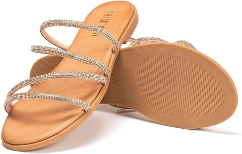Frank Mully Womens Slide Sandals Open Toe Rhinestone Straps Slip On Beach Slide Casual Dressy Flats Sandal for Women Summer in Saudi Arabia