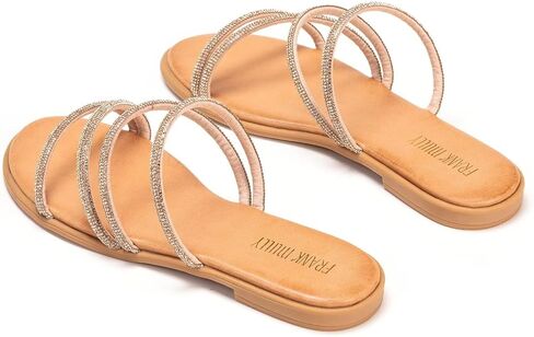 Frank Mully Womens Slide Sandals Open Toe Rhinestone Straps Slip On Beach Slide Casual Dressy Flats Sandal for Women Summer in Saudi Arabia