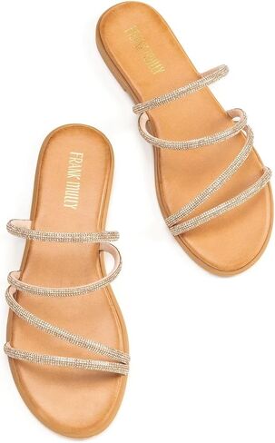 Frank Mully Womens Slide Sandals Open Toe Rhinestone Straps Slip On Beach Slide Casual Dressy Flats Sandal for Women Summer in Saudi Arabia