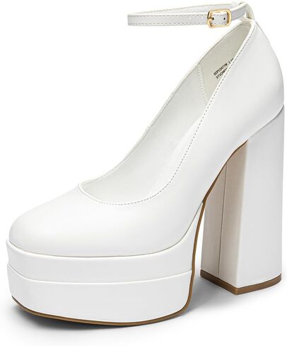DREAM PAIRS Women's Mary Jane Platform Heel Pumps | 5.5" Block Heel, Y2K Mary Jane Shoes, Square Toe, Durable TPR Outsole in Saudi Arabia