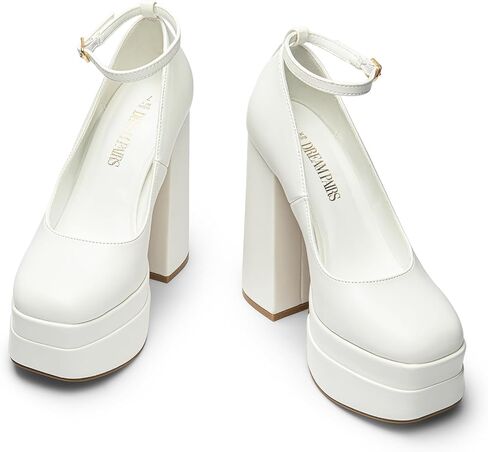 DREAM PAIRS Women's Mary Jane Platform Heel Pumps | 5.5" Block Heel, Y2K Mary Jane Shoes, Square Toe, Durable TPR Outsole in Saudi Arabia
