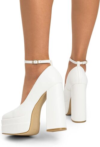 DREAM PAIRS Women's Mary Jane Platform Heel Pumps | 5.5" Block Heel, Y2K Mary Jane Shoes, Square Toe, Durable TPR Outsole in Saudi Arabia