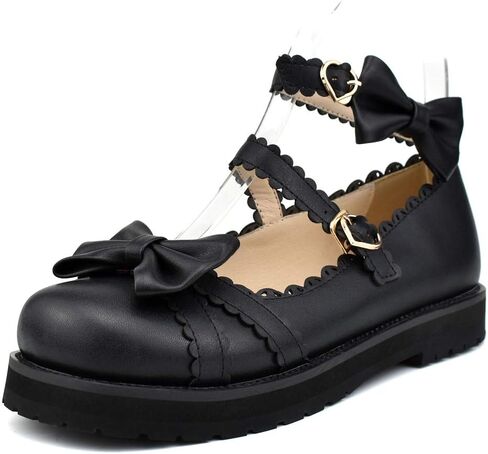 100FIXEO Women's Ankle Strap Platform Mary Janes Kawaii Goth Shoes with Bows in Kuwait