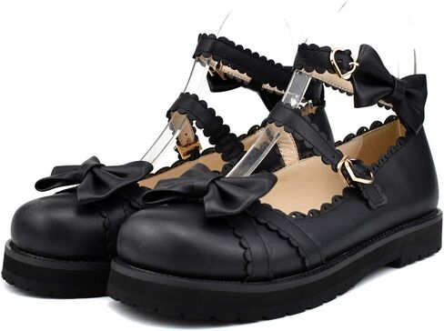 100FIXEO Women's Ankle Strap Platform Mary Janes Kawaii Goth Shoes with Bows in Kuwait