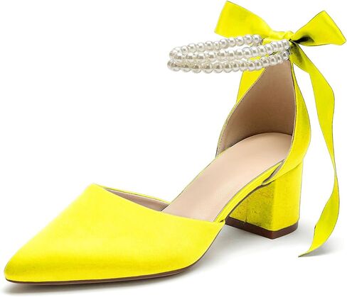 Women's Closed Toe Wedding Shoes Chunky Block Heels with Pearls Satin Pumps Ankle Strap Prom Evening Party Shoes in Saudi Arabia