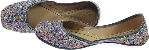 Women's Colors Beads Genuine Soft Leather Juttis | Bite and Pinch Free Jutis | Ladies Punjabi Jutti | Wedding Flat Stylish Mojari | Bridal Ethnic Flats For Girls | in Saudi Arabia