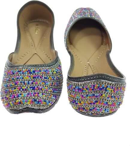 Women's Colors Beads Genuine Soft Leather Juttis | Bite and Pinch Free Jutis | Ladies Punjabi Jutti | Wedding Flat Stylish Mojari | Bridal Ethnic Flats For Girls | in Saudi Arabia