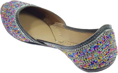 Women's Colors Beads Genuine Soft Leather Juttis | Bite and Pinch Free Jutis | Ladies Punjabi Jutti | Wedding Flat Stylish Mojari | Bridal Ethnic Flats For Girls | in Saudi Arabia