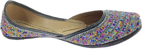 Women's Colors Beads Genuine Soft Leather Juttis | Bite and Pinch Free Jutis | Ladies Punjabi Jutti | Wedding Flat Stylish Mojari | Bridal Ethnic Flats For Girls | in Saudi Arabia
