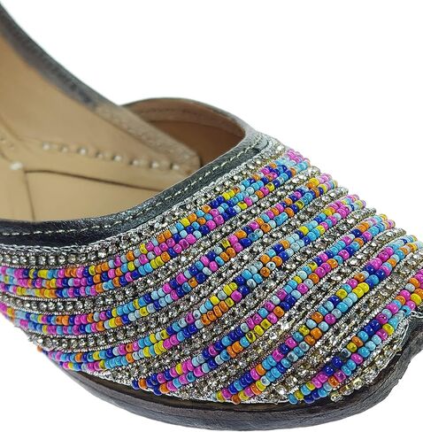 Women's Colors Beads Genuine Soft Leather Juttis | Bite and Pinch Free Jutis | Ladies Punjabi Jutti | Wedding Flat Stylish Mojari | Bridal Ethnic Flats For Girls | in Saudi Arabia