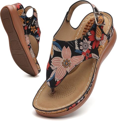 Tilocow Sandals for Women High Arch Support Flip Flops Wedge Sandals Comfortable Beach Shoes Dressy Summer Casual Sandals in Saudi Arabia