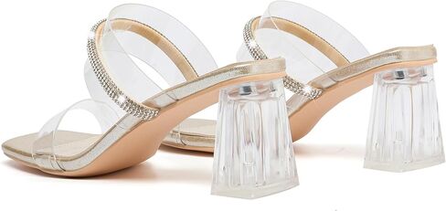 DADAWEN Women's Square Toe Clear Two Strap Open Toe Low Block Chunky Slip on Heels Sandals for Women Dressy in Kuwait