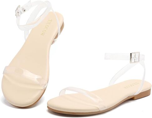 Tilocow Clear Sandals for Women Ankle Strap Open Toe Flat Sandals Daily Work Casual Summer Shoes in Saudi Arabia
