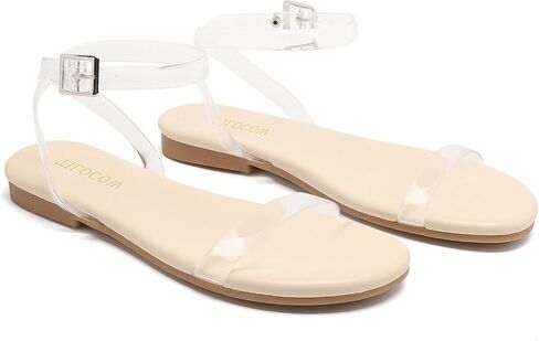 Tilocow Clear Sandals for Women Ankle Strap Open Toe Flat Sandals Daily Work Casual Summer Shoes in Saudi Arabia