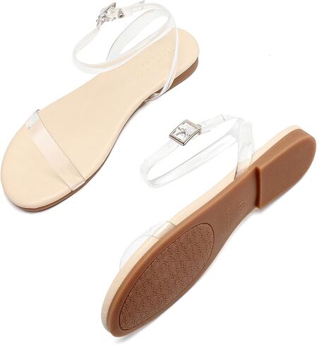 Tilocow Clear Sandals for Women Ankle Strap Open Toe Flat Sandals Daily Work Casual Summer Shoes in Saudi Arabia