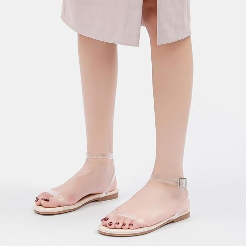 Tilocow Clear Sandals for Women Ankle Strap Open Toe Flat Sandals Daily Work Casual Summer Shoes in Saudi Arabia