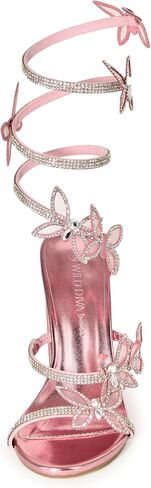 Wild Diva Women's Morris-581 Rhinestone Butterfly Detail Spiral Coil Wrap Around Chunk Heel in Saudi Arabia