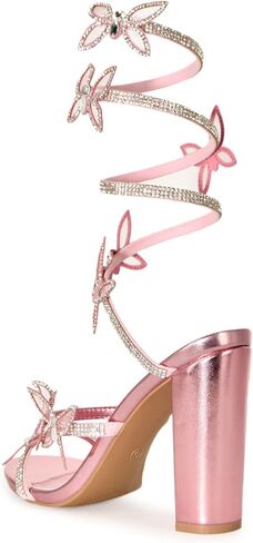 Wild Diva Women's Morris-581 Rhinestone Butterfly Detail Spiral Coil Wrap Around Chunk Heel in Saudi Arabia
