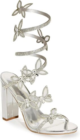 Women's Morris-581 Rhinestone Butterfly Detail Spiral Coil Wrap Around Chunk Heel in Kuwait