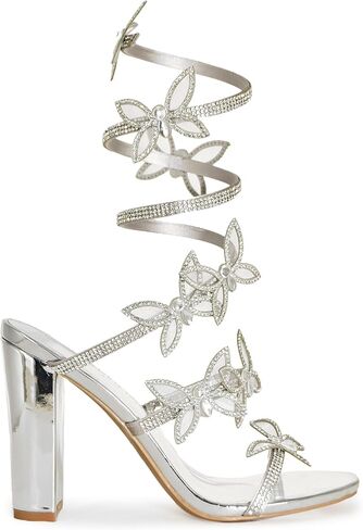 Women's Morris-581 Rhinestone Butterfly Detail Spiral Coil Wrap Around Chunk Heel in Kuwait