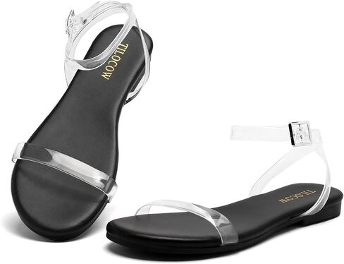 Tilocow Clear Sandals for Women Ankle Strap Open Toe Flat Sandals Daily Work Casual Summer Shoes in Saudi Arabia