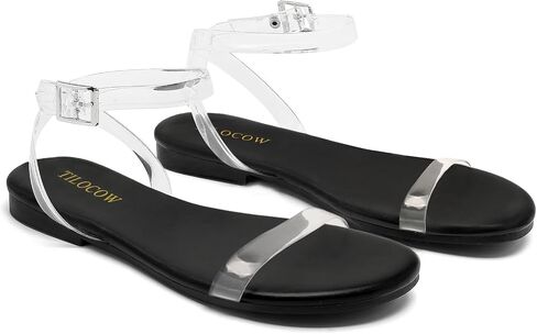 Tilocow Clear Sandals for Women Ankle Strap Open Toe Flat Sandals Daily Work Casual Summer Shoes in Saudi Arabia
