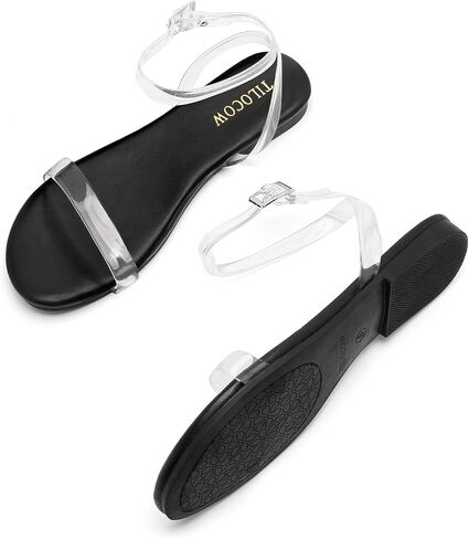 Tilocow Clear Sandals for Women Ankle Strap Open Toe Flat Sandals Daily Work Casual Summer Shoes in Saudi Arabia