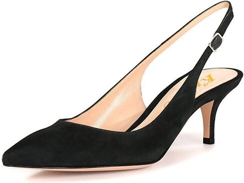 Slingback Pumps, Women's Pointed Toe Low Heel Sandals Slingback Strap Kitten Heel Pumps Evening Party Wedding Shoes in Kuwait