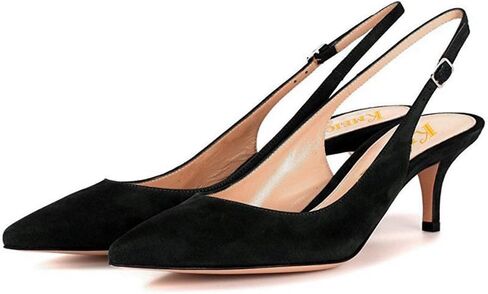 Slingback Pumps, Women's Pointed Toe Low Heel Sandals Slingback Strap Kitten Heel Pumps Evening Party Wedding Shoes in Kuwait