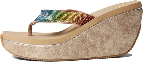 VOLATILE Womens Glimpse Diamonte Rhinestone Thong Athletic Sandals Casual High Heel 3" & Up - Beige in Saudi Arabia