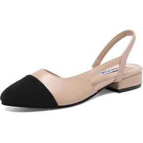 Womens Slingback Flats Two Tone Closed Round Toe Casual Pumps for Office or Fashion