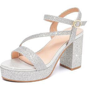 DADAWEN Platform Heels for Women High Block Chunky Open Toe Ankle Strap Heeled Sandals Wedding Party Evening Prom Dance Dress Pump Sandals Shoes