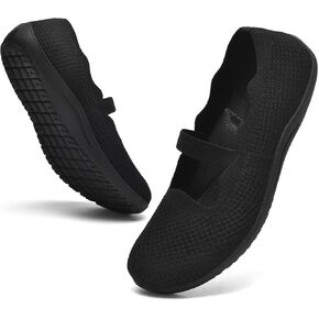 Women's Wide Toe Box Flats Knit Mary Jane Ballet Flats Wide Width Walking Dressy Shoes with Arch Support Comfortable