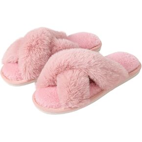 Women's Slipper Memory Foam Cross Band Fuzzy Slippers Open Toe Cozy House Slippers Cozy Plush Bedroom Indoor Outdoor