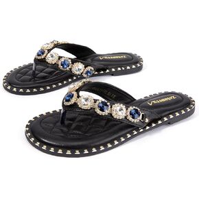 Zelaprox Women's Rhinestone Flip-flop Open Toe Flat Sandals Sparkly Slip on Slide Sandals Glitter Casual Dressy Flat Sandals for Summer