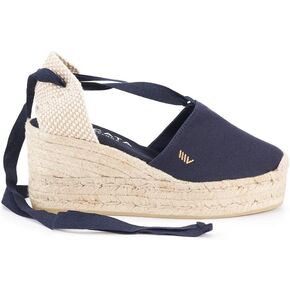 VISCATA Bisbe Canvas Platform Handmade 3 ½" Heel Women's Wedge Sandals with Breathable Cotton Canvas Soft Lace-Up Ankle Ties and 100% Natural Jute Midsole for all Casual Occasions