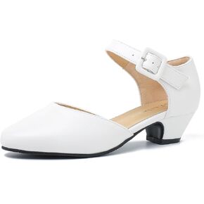 Women's Closed Toe Low Block Heels Ankle Buckle Strap D'Orsay Pumps Comfortable Chunky Heel Dress Work Church Shoes