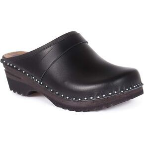Smithy Bastad Slip On Closed Toe Non Slip Womens Leather Swedish Wooden Nursing Chef Work Clogs