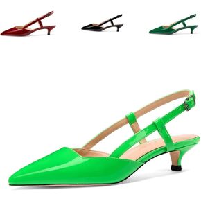 Women's Slingback Patent Leather Pointed Toe Strap Kitten Low Heel Pumps Shoes 1.5 Inch