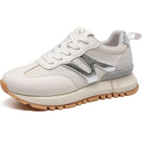 Sneakers for Women Genuine Leather Suede Patchwork Non-Slip Casual Walking Shoes Comfortable Gym Tennis Running Shoes Womens Fashion Sneakers