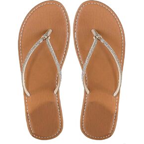 OYOANGLE Women's Rhinestone Decor Flip Flop Sandals Summer Casual Flat Thong Sandal
