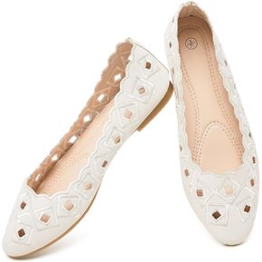 Women's Ballet Flats Shoes with Breathable Eyelet,Black and White Dress Shoes for women,Soft Memoery Foam Flats for women