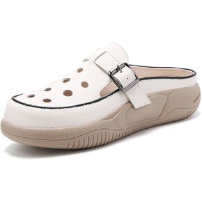 Women'S Hollow Breathable Mule Sandals,Soft Leather Comfortable Casual Mules Sandals Slippers,Increased Height Platform Garden Clog Sandals