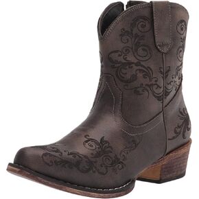 ROPER Womens Short Stuff Embossed Snip Toe Casual Boots Ankle Low Heel 1-2" - Brown