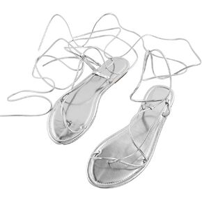 Verdusa Women's Lace Up Toe Tie Calf Strappy Flat Sandals Slides Slippers