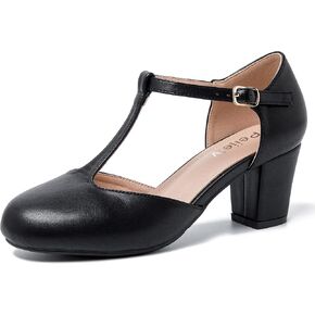 Womens T Strap Mary Jane Shoes Chunky Block Heel Ankle Strap Buckle Dress Pumps