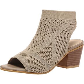 Peep Toe Booties for Women Open Toe Heeled Sandals Knit Cutout Chunky Block Heel Breathable Fashion Shoes US5-11