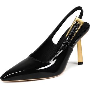 Women's Slingback Stiletto High Heels Square Toe with Metal Buckle Strap Slip On Pumps Backless Patent Leather Fashion Dress Shoes Wedding Party