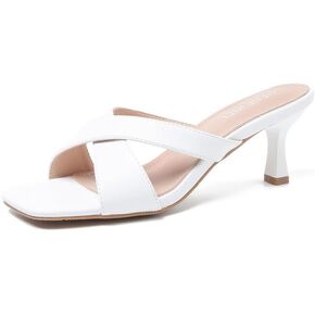 Womens Low Kitten Heel Mule Sandals Square Open Toe Cross Strap Slip on Slide Slippers Summer Wedding Evening Party Dress Shoes