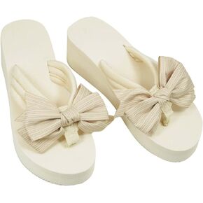 Bowknot Flip Flop for Women Cushioned Wedge Sandals Cute Gothic Lolita